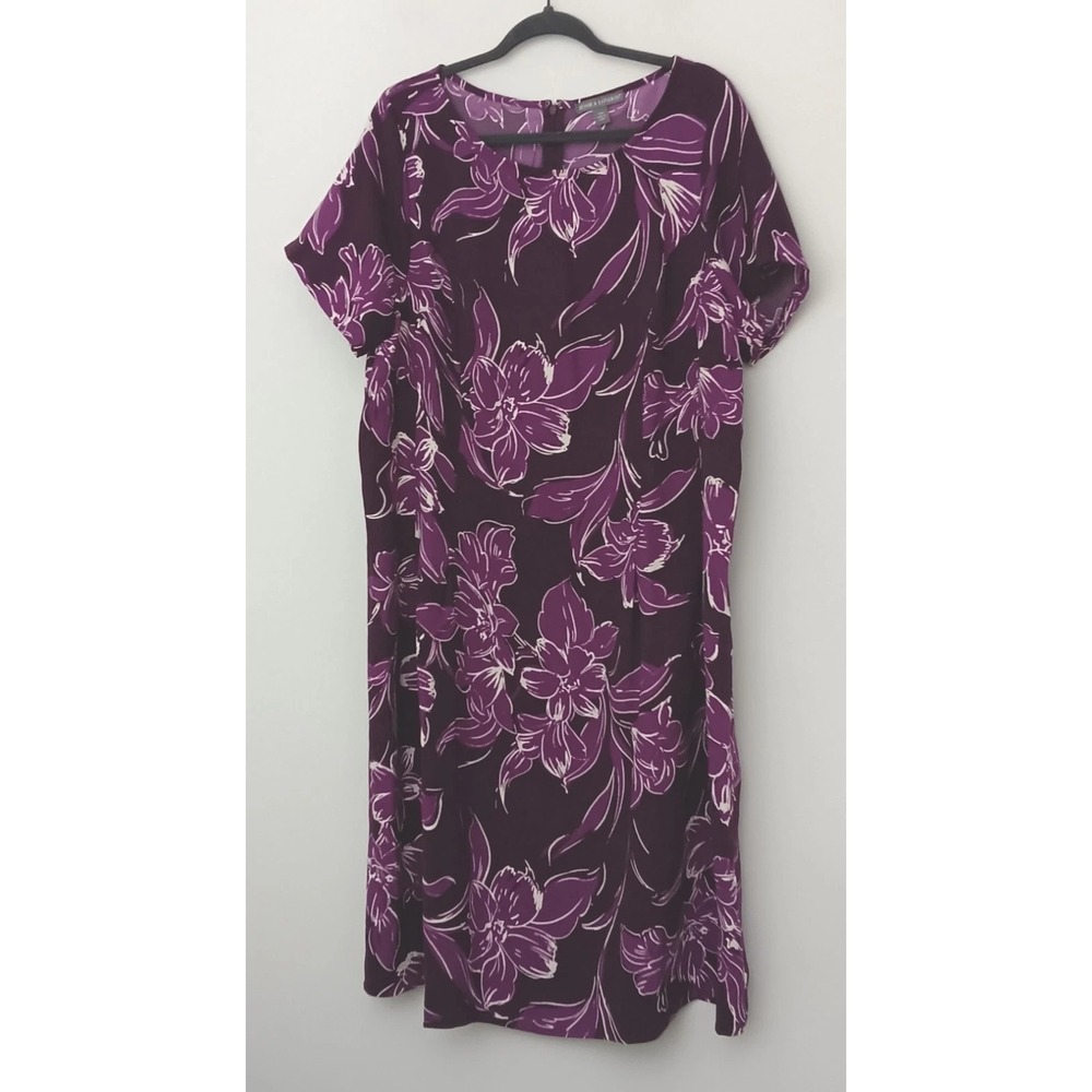 Jessica London Dress Women's Size 18W Purple Maroon Floral Short Sleeve Zip‎ Up